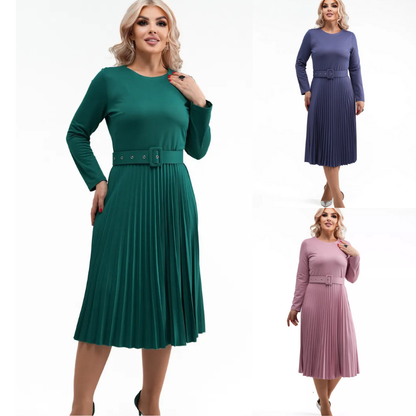 ✨【S-5XL】👗Toamna și iarna 2025, la modă nouă, elegantă, de înaltă calitate, rochie pliată de culoare solidă-3861079