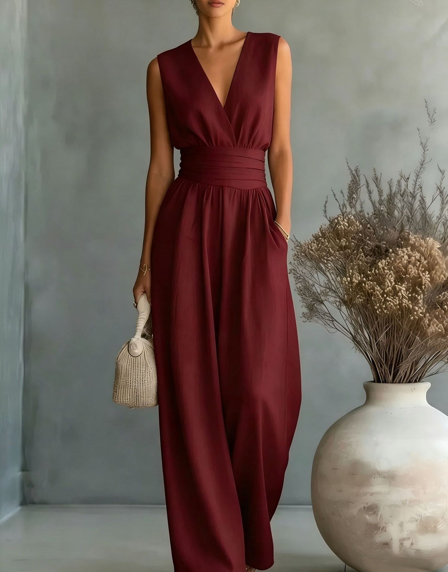 🌿【S-5XL】 Elegantni kombinezon od prirodne tkanine - naglašava struk i skriva nedostatke