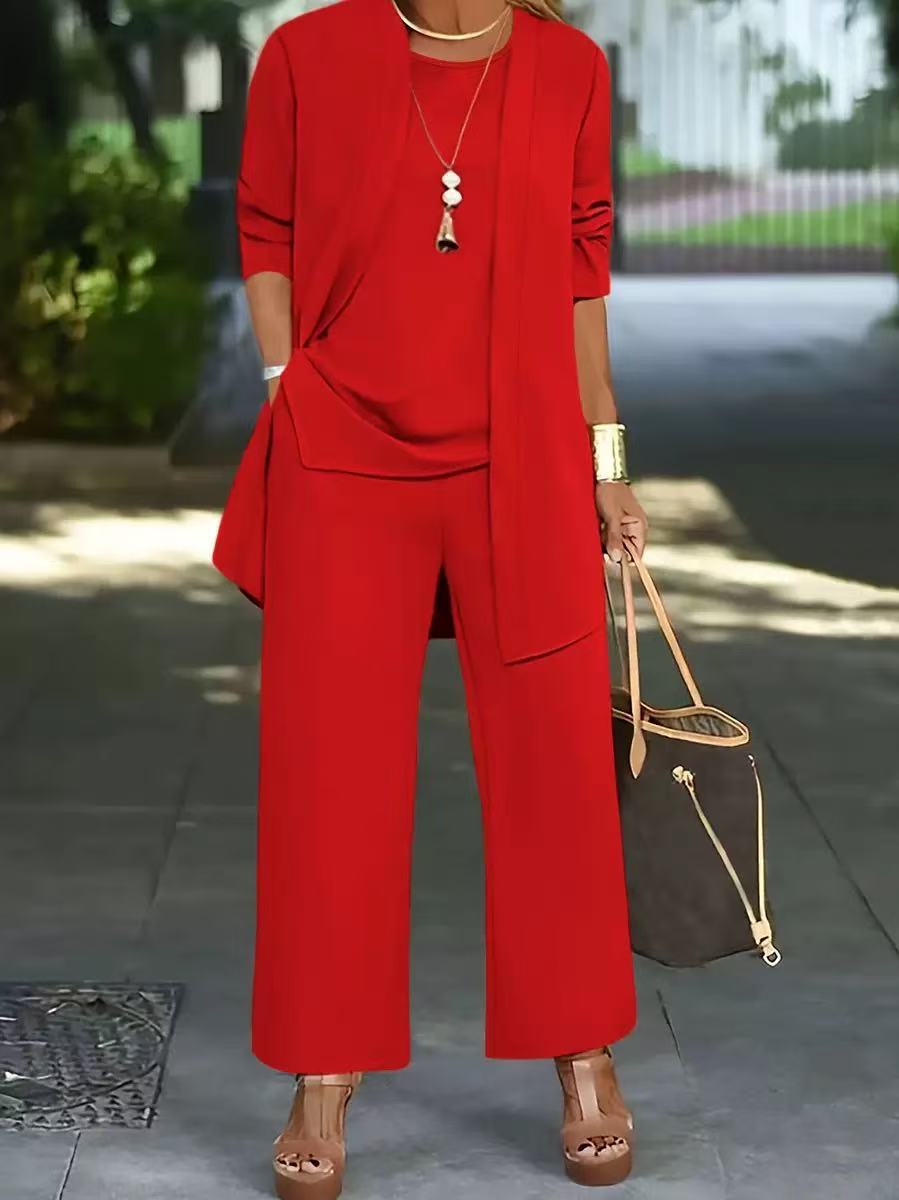 💥【Zadnji dan, 50% popusta】🧥【S-5XL】Ljetni novi dolazak 2026. Elegantni ženski trodijelni set široke veličine🍂 - jakna, top, ležerne hlače