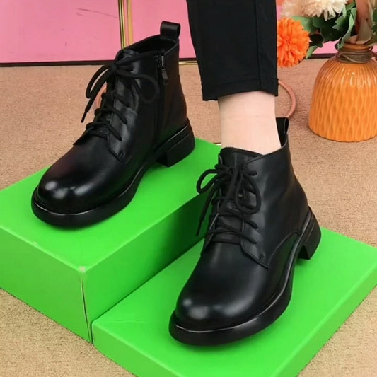 【35-40】cizme martin de dama din piele naturala cu toc plat cu varf rotund-3895006