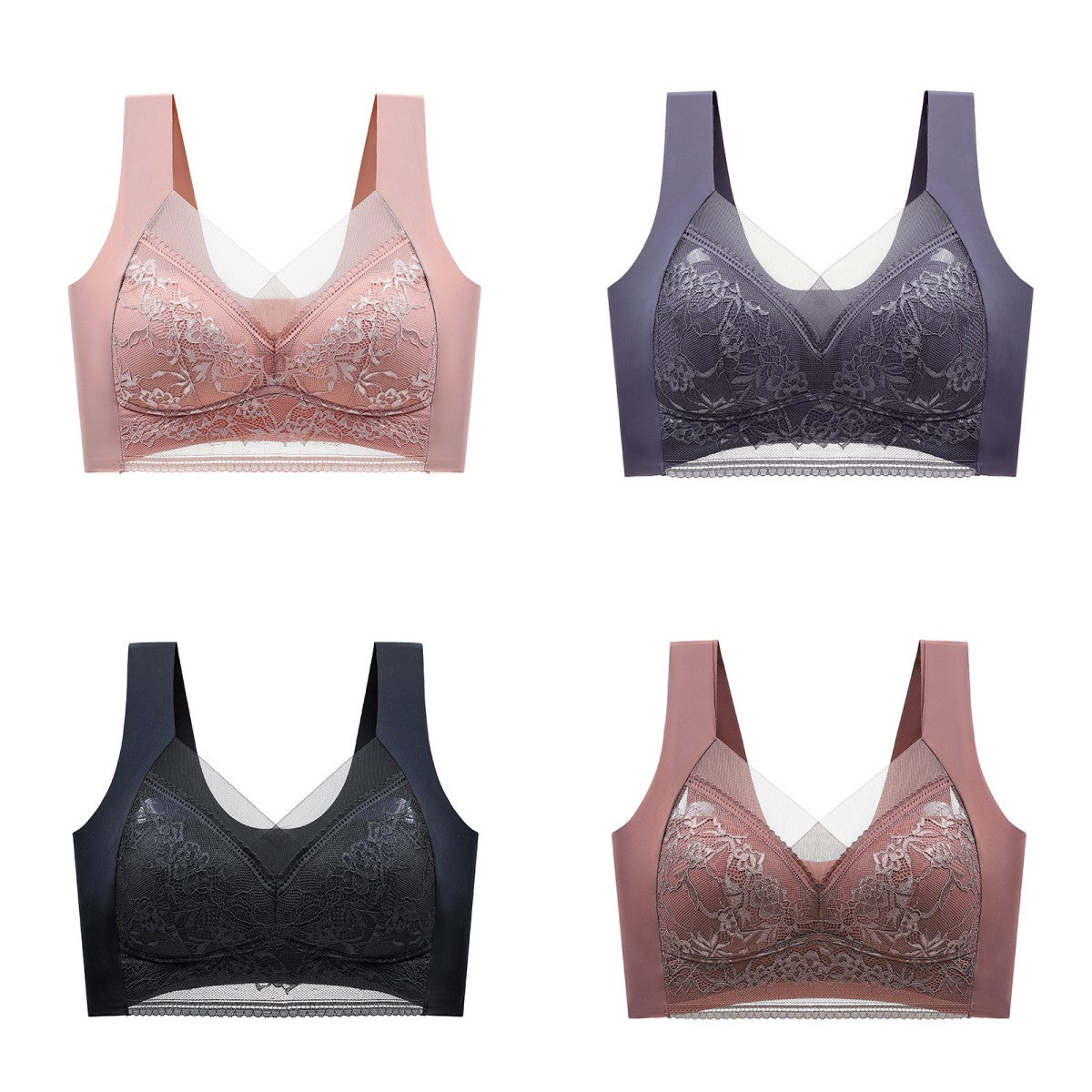 🔥【4 bucati】👙【40-110 KG】 Sutien confortabil, fără cusături, din dantelă