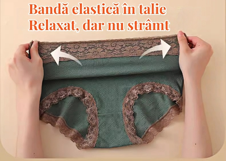 【pachet de 6】Lenjerie de corp pentru femei, din bumbac pur, cu talie înaltă, moale și confortabilă, cu ornamente din dantelă-3856586
