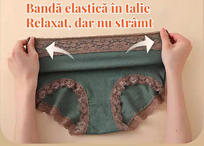【pachet de 6】Lenjerie de corp pentru femei, din bumbac pur, cu talie înaltă, moale și confortabilă, cu ornamente din dantelă-3856586