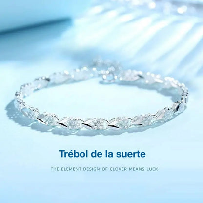 😀👉【Compra uno y llévate otro gratis, la opción de regalo perfecta】💖🍀Pulsera de plata 925 de moda para mujer con trébol de cuatro hojas【50% de descuento】