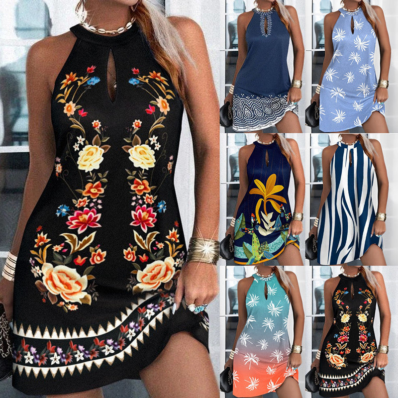 🍁【Reducere limitată în timp】【S-2XL】💖2025 Rochie cu imprimeu fără mâneci decupată