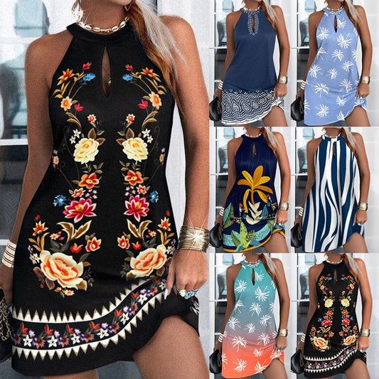 🍁【Reducere limitată în timp】【S-2XL】💖2025 Rochie cu imprimeu fără mâneci decupată