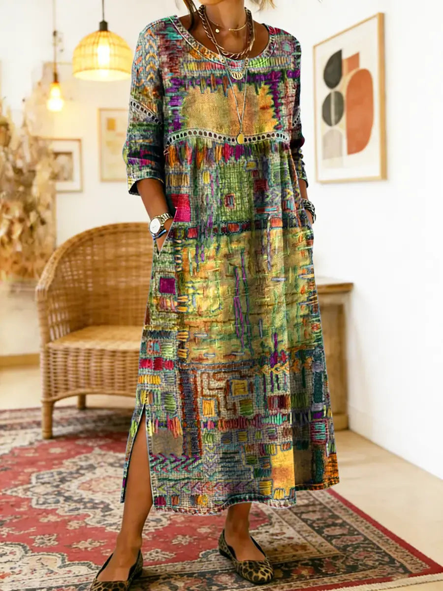 Manuela | Boemska maksi haljina s etničkim patchwork printom