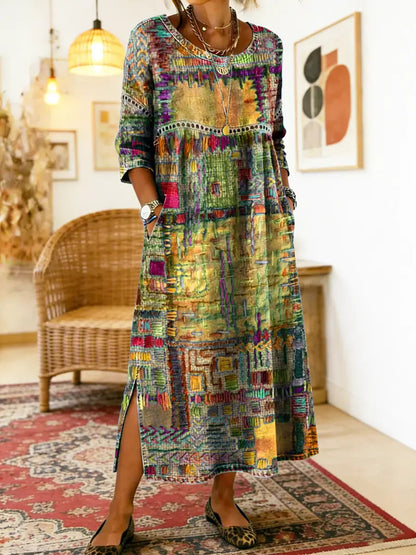 Manuela | Boemska maksi haljina s etničkim patchwork printom
