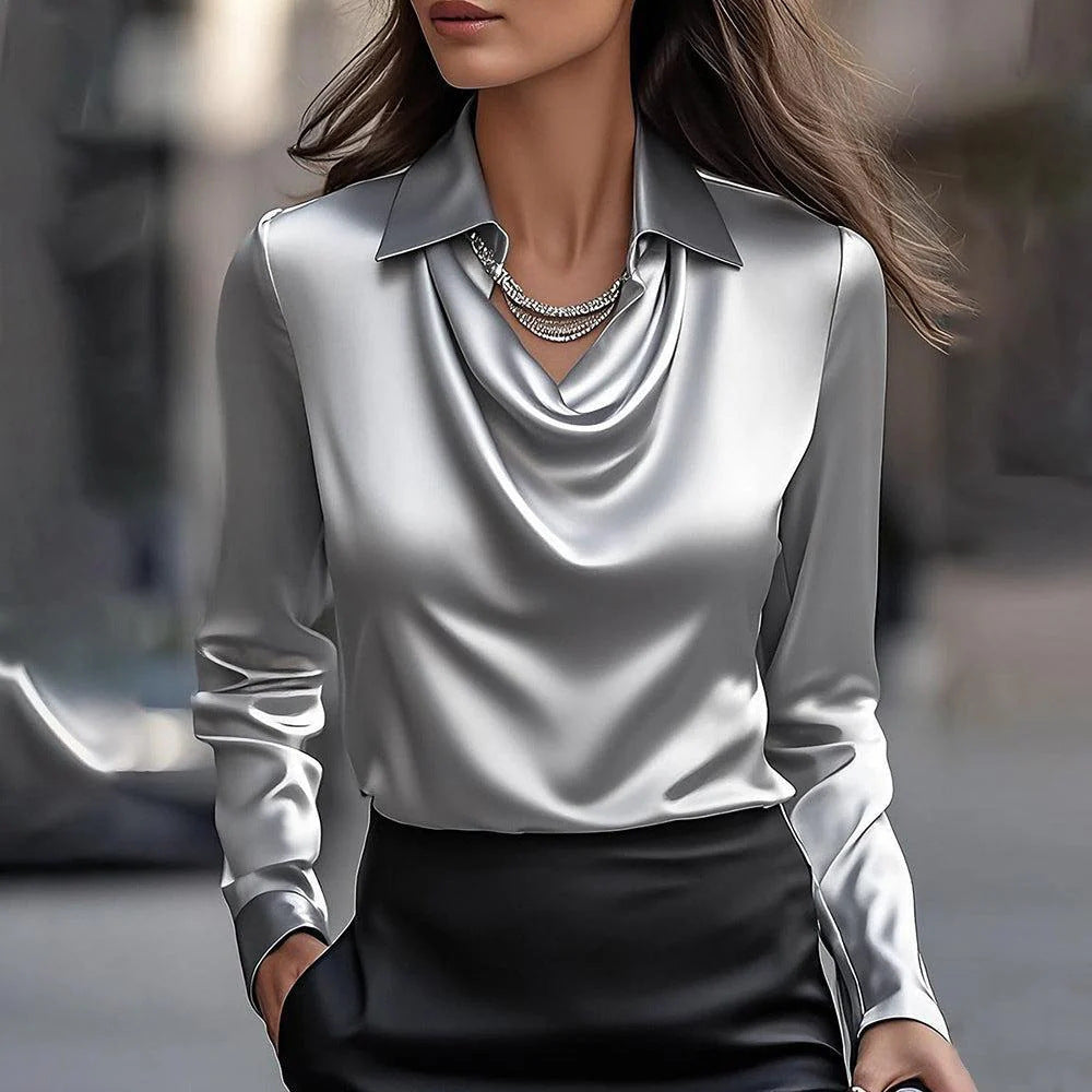 【S-3XL】【40-100 kg】Nueva camisa de satén suave y lisa para mujer, a la moda, con un exclusivo diseño floral y una elegante caída que estiliza la figura.
