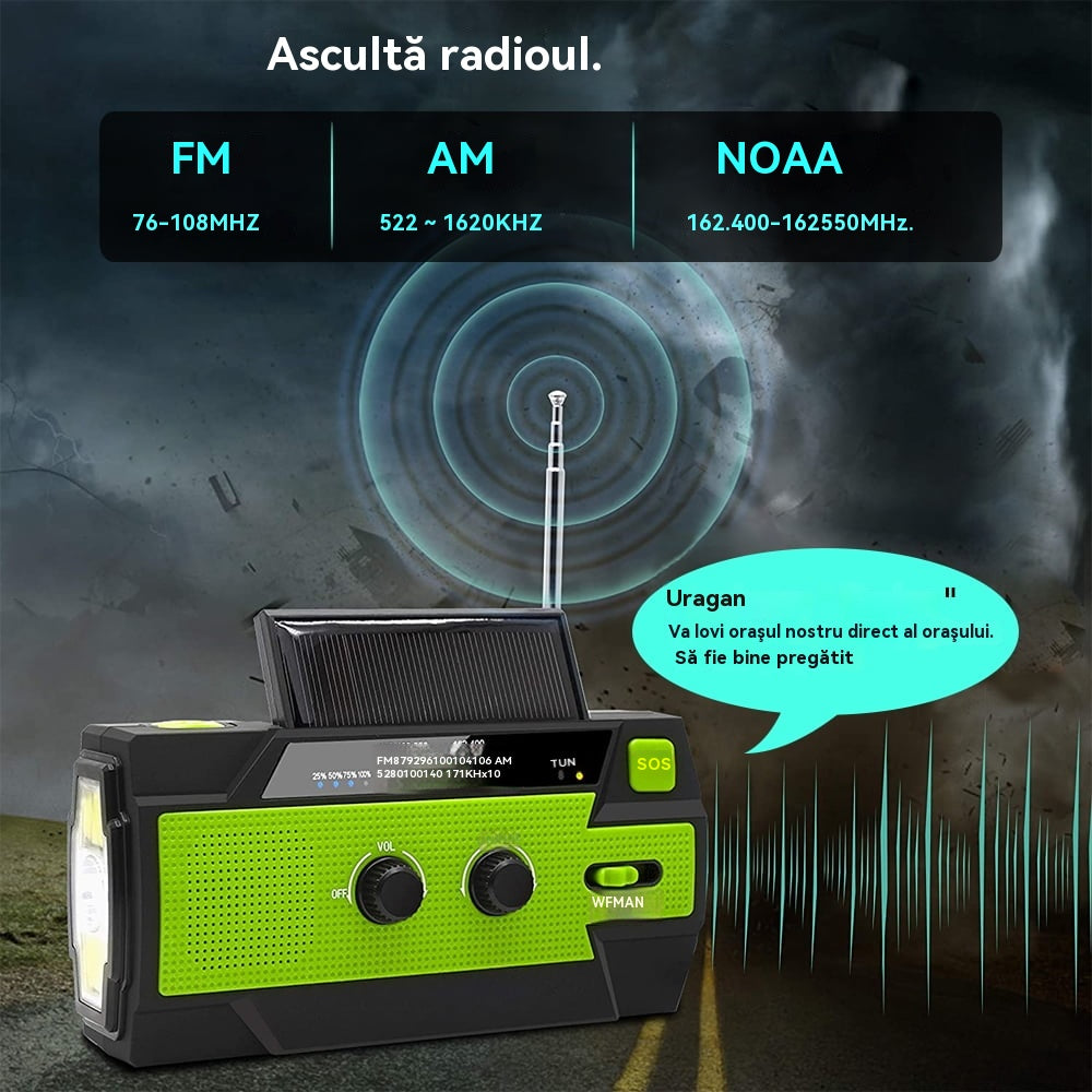 🏕️Lanternă portabilă multifuncțională cu radio AM, lanternă solară cu manivelă, lanternă de urgență