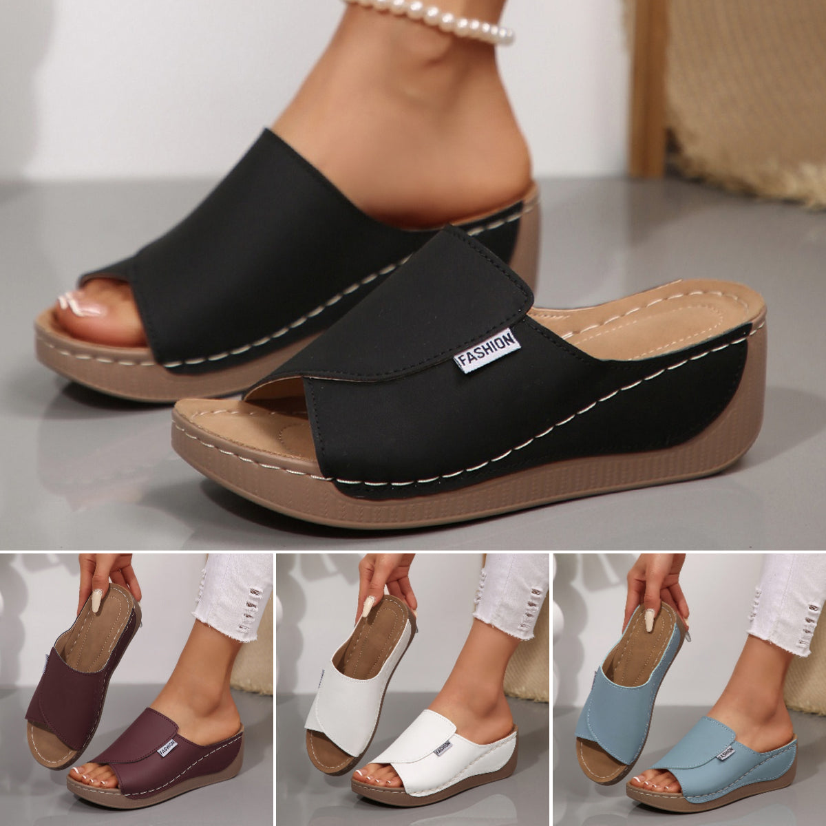 👡💖【izvensezonski popust】💖【36-43】Nove usnjene sandale z debelim klinastim podplatom in širokimi trakovi