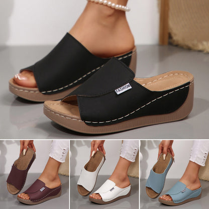 👡💖【izvensezonski popust】💖【36-43】Nove usnjene sandale z debelim klinastim podplatom in širokimi trakovi