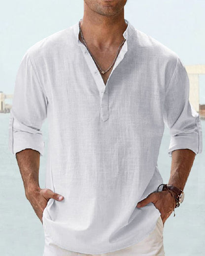 👕🤩【S-5XL】 Cămașă pentru bărbați cu mâneci lungi, material din bumbac și in.-3981064