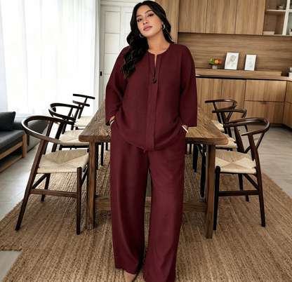 50% POPUSTA 🔥✨ [Veličine M–3XL] Komplet od čistog pamuka - košulja i široke hlače — jednostavno i elegantno