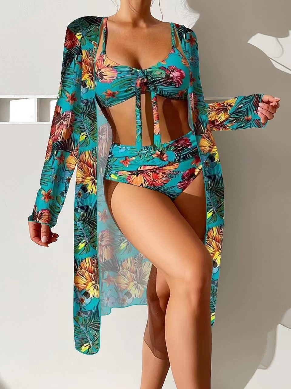👙☀️【Platba na dobierku】💥【40-90kg】Nová štýlová plavková súprava, vrátane ľahkej bundy na ochranu pred slnkom. (3-dielna súprava)