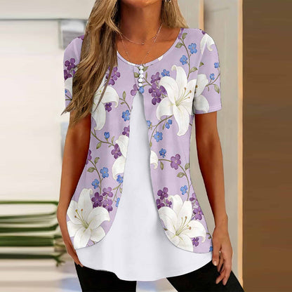 🌸【S-5XL】Elegantna bluza 2 u 1 s cvjetnim printom – široki kroj koji skriva trbuh i vitkije oblikuje figuru