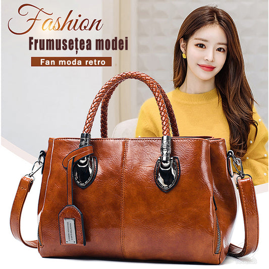 💖👜Geanta de dama retro din piele de vaca Geanta de mana din piele moale-3850590