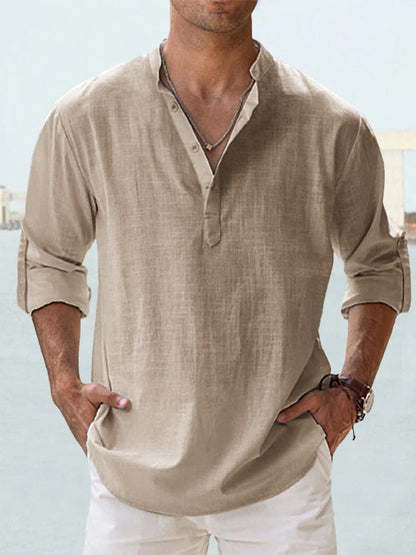 👕🤩【S-5XL】 Cămașă pentru bărbați cu mâneci lungi, material din bumbac și in.-3981064