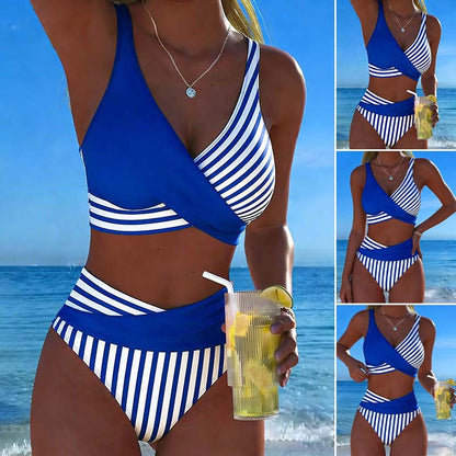 【Ljetni specijal 50% popusta】🤩【40-100 kg】🌟Šareni prugasti dvodijelni bikini