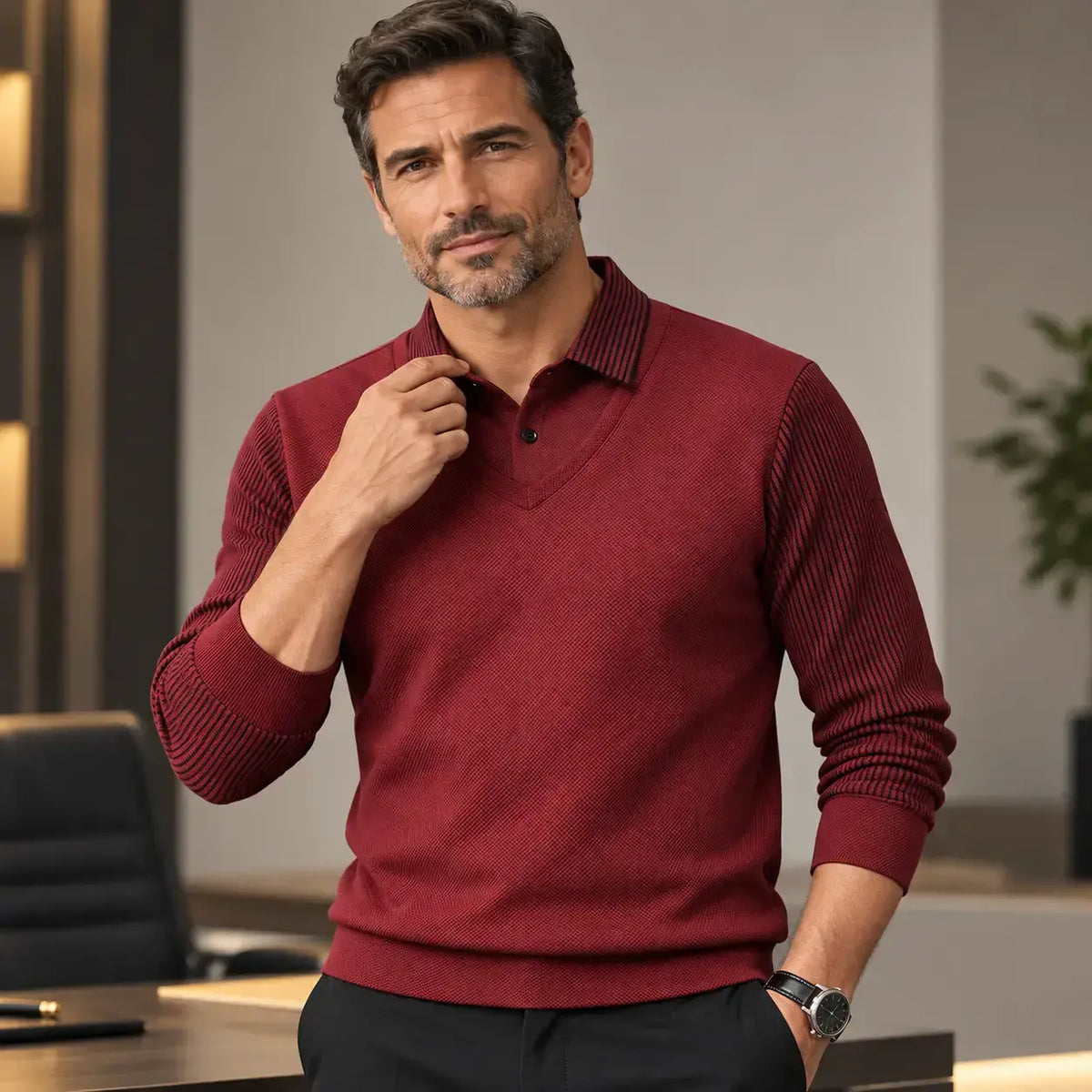 【M-4XL】 Polo majica dvodijelnog izgleda s prugama u stilu imitacije patchworka
