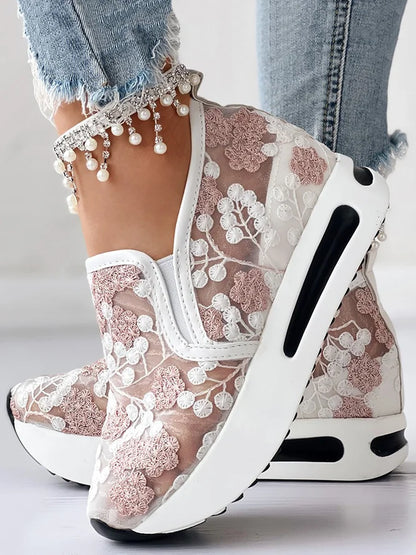 【35-41】Pantofi sport din plasă transparentă, cu broderie florală