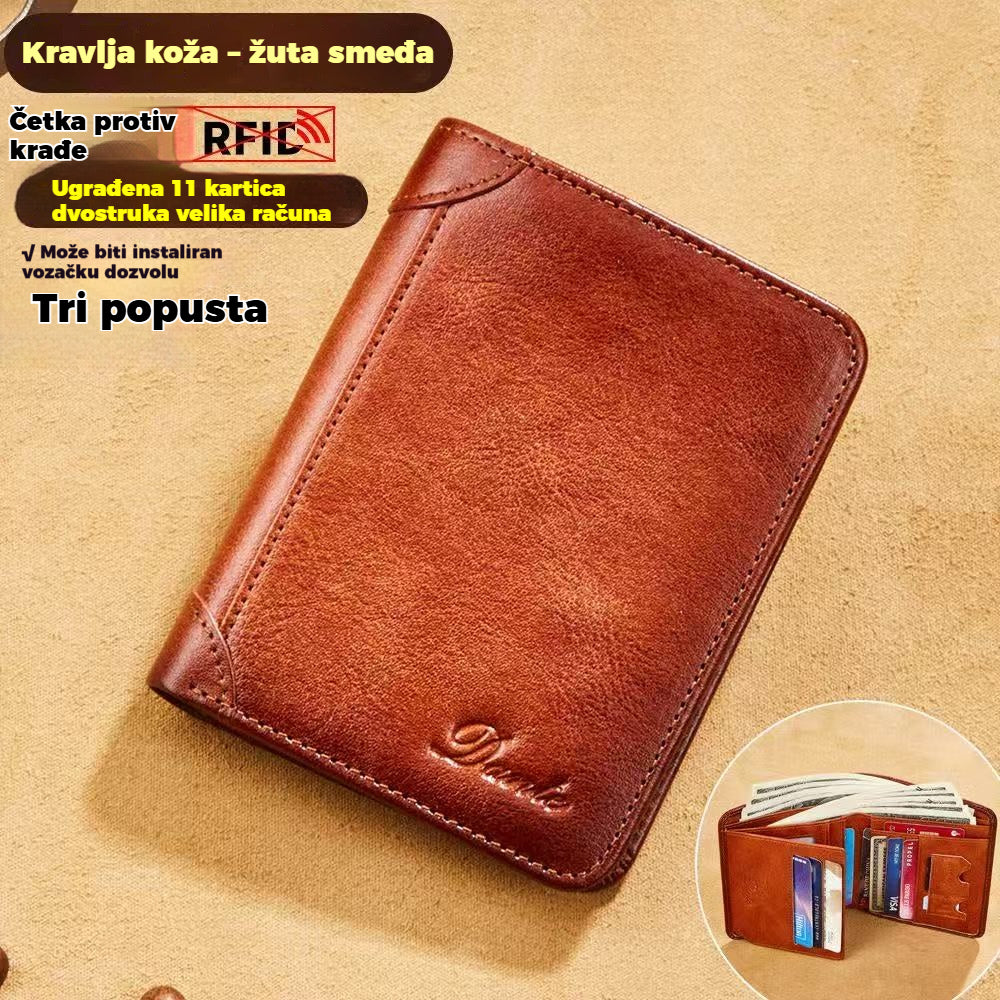 💥🔥【Vremenski ograničena ponuda: 50% popusta】👝 Vintage muški novčanik od visokokvalitetne kravlje kože, 💰s RFID funkcijom zaštite od provlačenja - vrhunski izbor za poklone