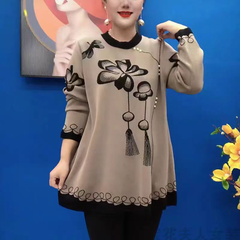 🍁🍂【S-5XL】 nové pletené topy s potiskem na podzim a zimu 2025 -- 3862905