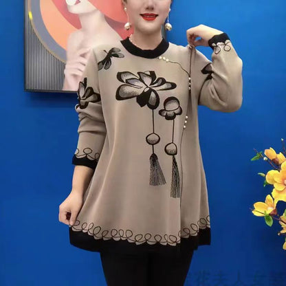 🍁🍂【S-5XL】 nové pletené topy s potiskem na podzim a zimu 2025 -- 3862905