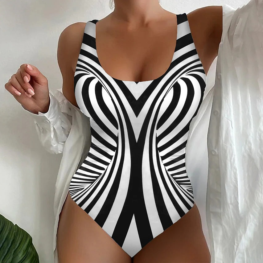 【S~6XL】Costum de baie sexy, dintr-o singură piesă, cu model în dungi-3872106
