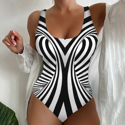 【S~6XL】Costum de baie sexy, dintr-o singură piesă, cu model în dungi-3872106