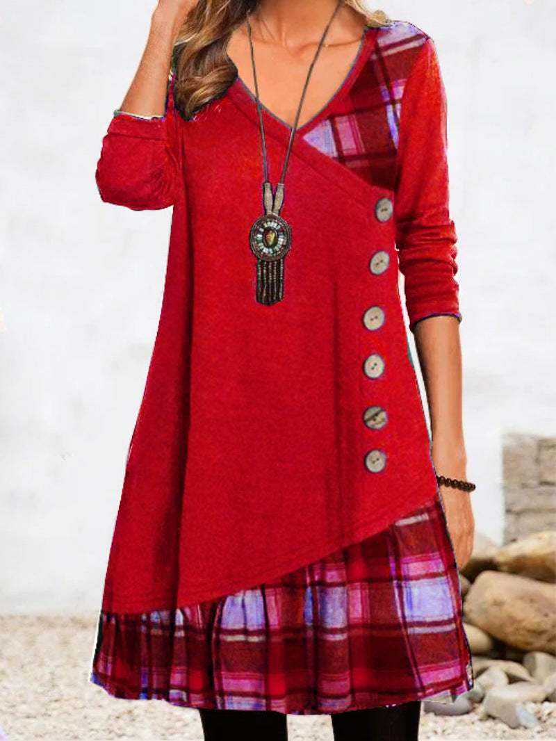 💟【Produse noi de toamnă】👗【S-3XL】 2025 rochie elegantă nouă, cu decolteu în V, în carouri, cu mâneci lungi 3905364