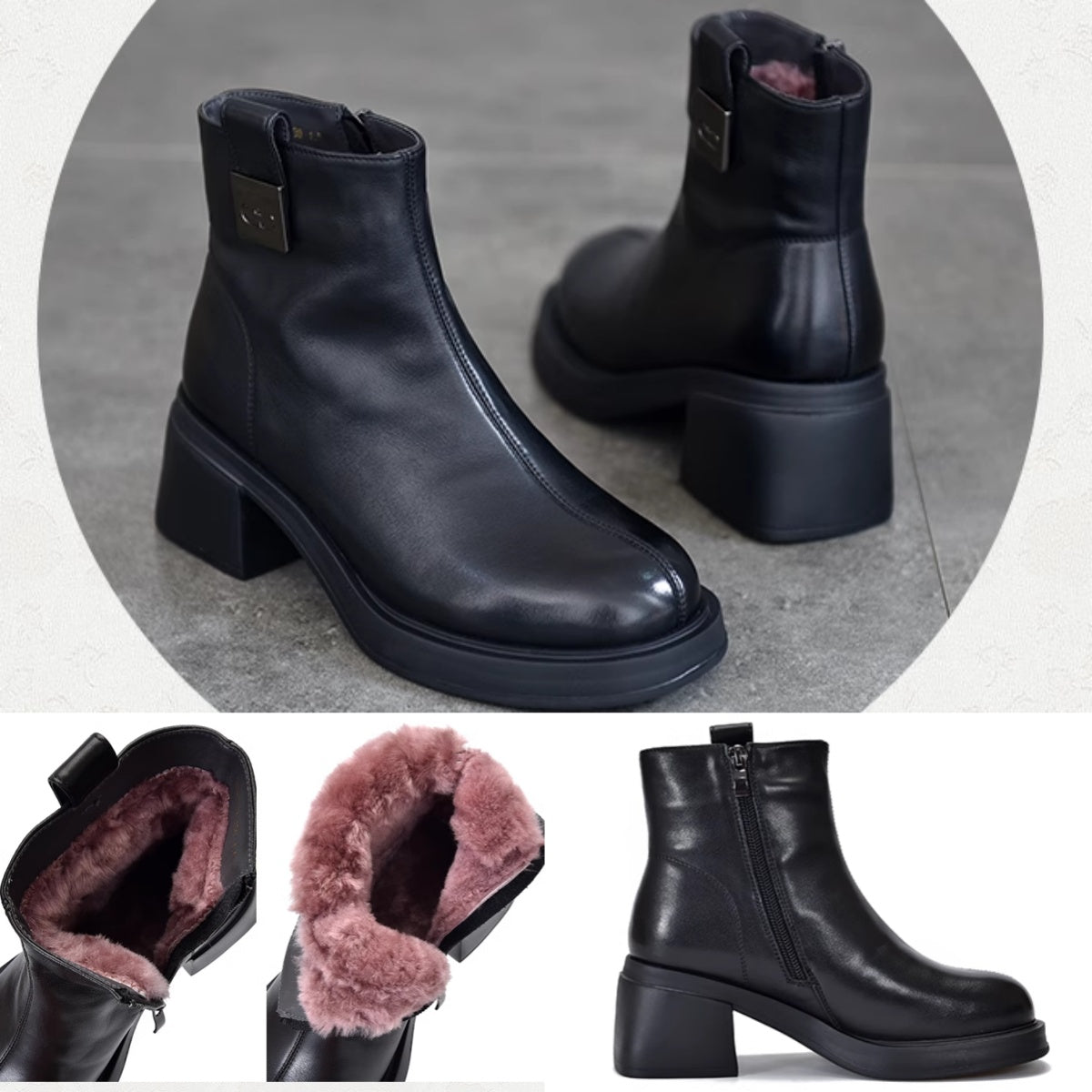 【35-40】2024 pantofi de dama din bumbac din piele naturala toc gros-3855070