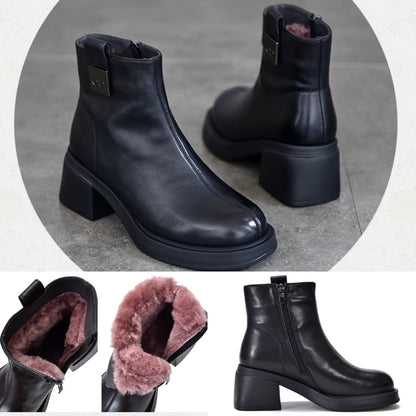 【35-40】2024 pantofi de dama din bumbac din piele naturala toc gros-3855070
