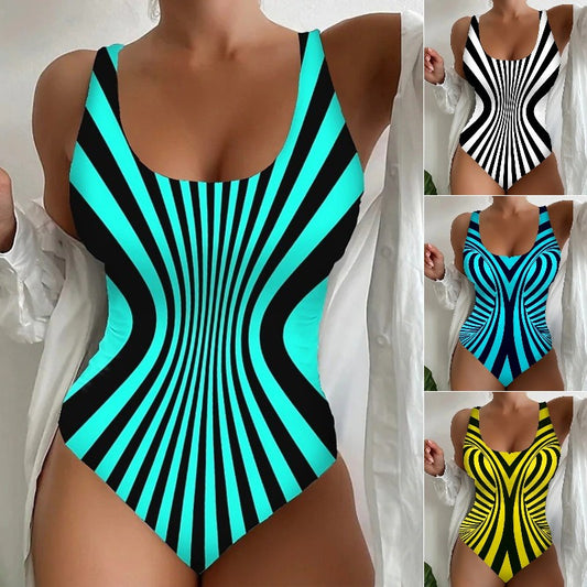 【S~6XL】Costum de baie sexy, dintr-o singură piesă, cu model în dungi-3872106
