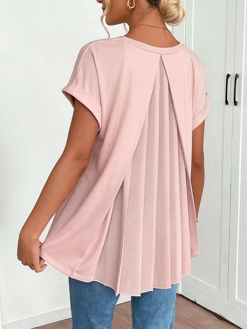 🔥【S-3XL】Jednobojna majica kratkih rukava s blokovima boja i elegantnim naborima na stražnjoj strani.