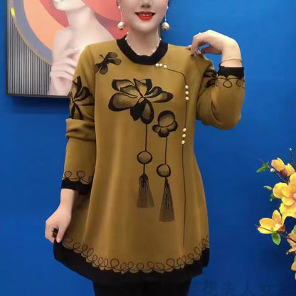 🍁🍂【S-5XL】 nové pletené topy s potiskem na podzim a zimu 2025 -- 3862905