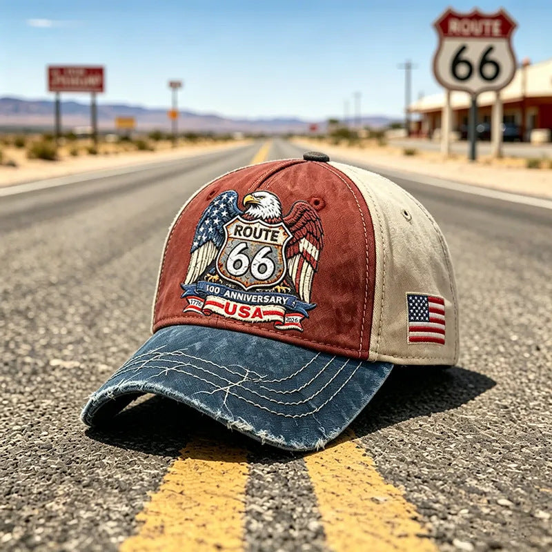 🧢🌟Podesiva retro bejzbolska kapa Route 66 - savršen izbor za ljubitelje biciklizma.