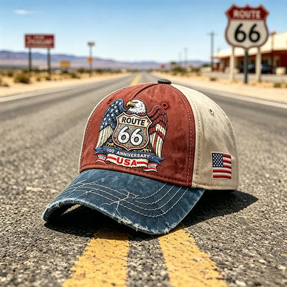 🧢🌟Podesiva retro bejzbolska kapa Route 66 - savršen izbor za ljubitelje biciklizma.