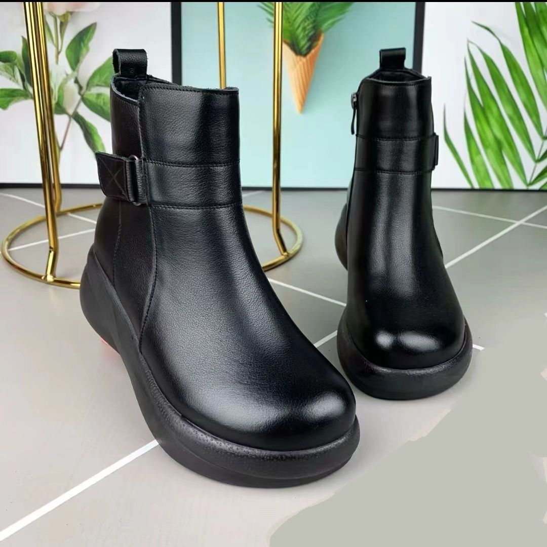 【35-40】Ghete noi de iarnă din piele naturală, cu talpă groasă, cu vârf rotund 3854905