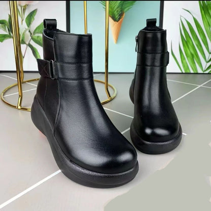 【35-40】Ghete noi de iarnă din piele naturală, cu talpă groasă, cu vârf rotund 3854905