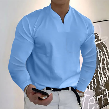 👔【Oferta de Anul Nou pe timp limitat】👔Noul tricou de vară din bumbac elastic cu decolteu în V pentru bărbați-3865718
