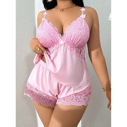 👗Kupite 1, dobijte 1 gratis🌸 Pidžama set s majicom bez rukava i čipkastim hlačicama, podesivim naramenicama i V-izrezom 🛏️✨