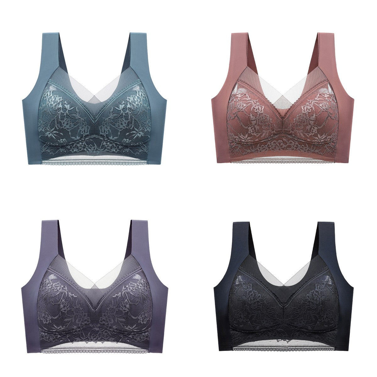 🔥【4 bucati】👙【40-110 KG】 Sutien confortabil, fără cusături, din dantelă