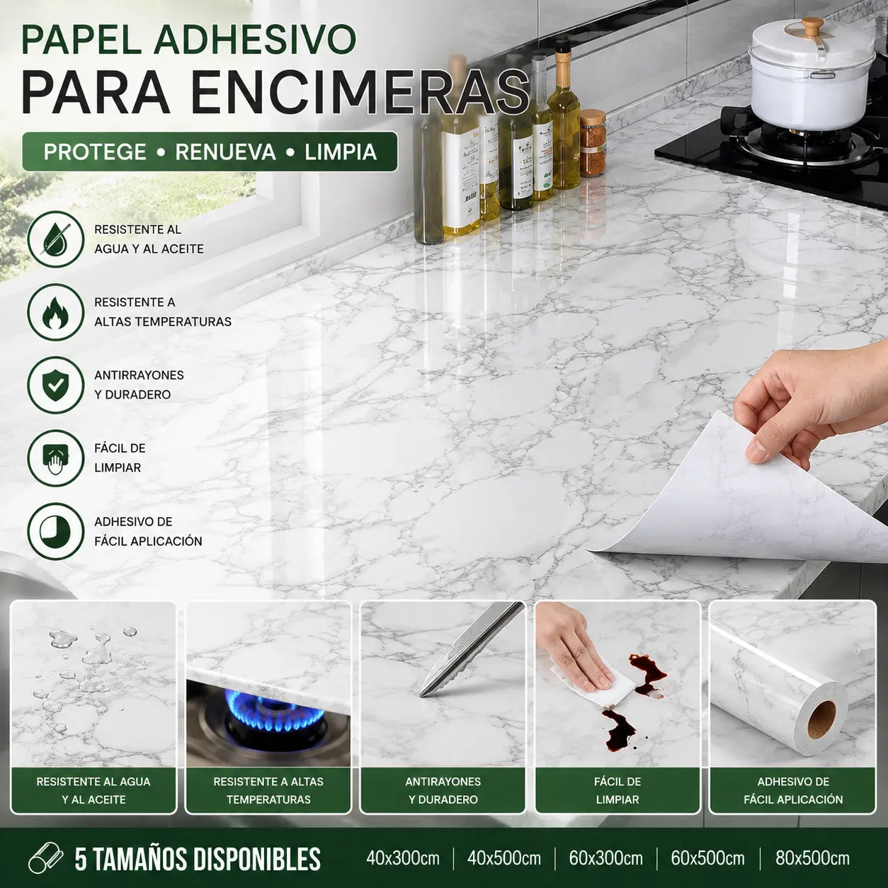 【60cm*5m】🛡️ Lámina Adhesiva de Aluminio Removible – Antigrasa, Resistente al Calor y Fácil de Limpiar