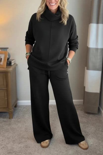 🍂🐏Nov zimski komplet za ženske, minimalističen pulover z visokim ovratnikom + ravne hlače za prosti čas🔥