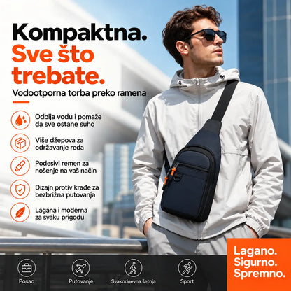 🎒 ✨ Vodootporna torba za nošenje preko tijela s više džepova – organizirano pohranjivanje, podesivi remen i priključak za slušalice