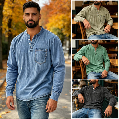 👔🔥【40-120 kg】Muška traper košulja dugih rukava s V-izrezom i džepom ✅️Plaćanje pouzećem ✅️2 artikla uz 30% popusta