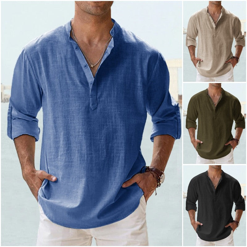 👕🤩【S-5XL】 Cămașă pentru bărbați cu mâneci lungi, material din bumbac și in.-3981064