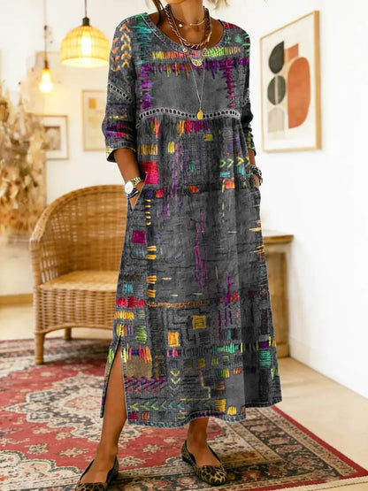Manuela | Boemska maksi haljina s etničkim patchwork printom