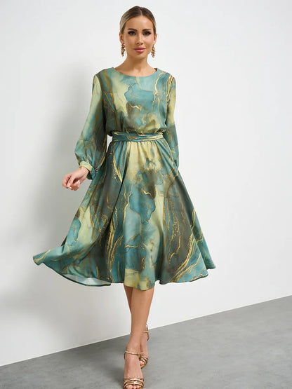 🌿👗【Zână de primăvară】 rochie verde elegantă cu mânecă lungă și fustă🌸💃 -- 3901811